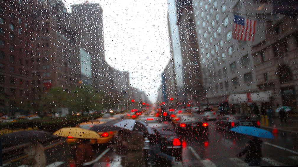 A rainy day in Midtown Manhattan creates an Impressionist scene