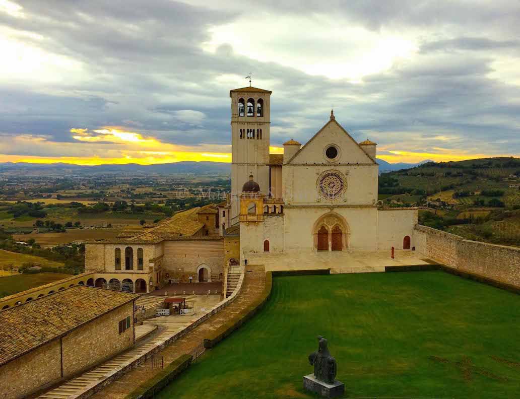 The Basilica of Saint Francis, in Assisi, in the late afternoon.